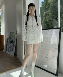 White Long Sleeves Textured Shirt | Joy - Red Velvet -Diva s Closet Joy Red Velvet White Long Sleeves Textured Shirt 2 600x735 1