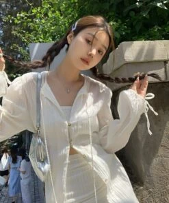 White Long Sleeves Textured Shirt | Joy - Red Velvet -Diva s Closet Joy Red Velvet White Long Sleeves Textured Shirt 3 600x717 1