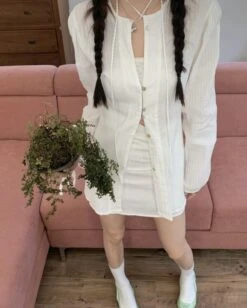 White Long Sleeves Textured Shirt | Joy - Red Velvet -Diva s Closet Joy Red Velvet White Long Sleeves Textured Shirt 9 600x748 1