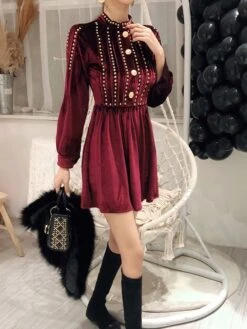 Wine Red Studded Mini Dress | Joy - Red Velvet -Diva s Closet Joy Red Velvet Wine Red Studded Mini Dress 3