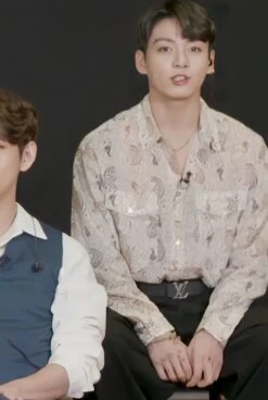 Beige Paisley Long Sleeve Shirt | Jungkook - BTS -Diva s Closet Jungkook BTS Beige Paisley Long Sleeve Shirt 1