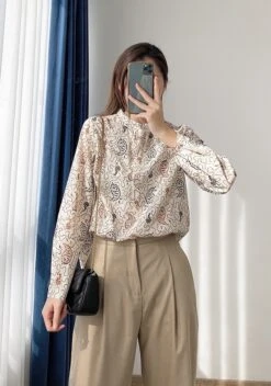 Beige Paisley Long Sleeve Shirt | Jungkook - BTS -Diva s Closet Jungkook BTS Beige Paisley Long Sleeve Shirt 4