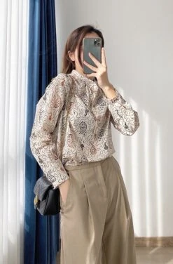 Beige Paisley Long Sleeve Shirt | Jungkook - BTS -Diva s Closet Jungkook BTS Beige Paisley Long Sleeve Shirt 5