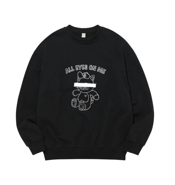 Black Cat-Printed Crew Neck Sweatshirt | Jungkook - BTS 3 Black Cat-Printed Crew Neck Sweatshirt | Jungkook - BTS