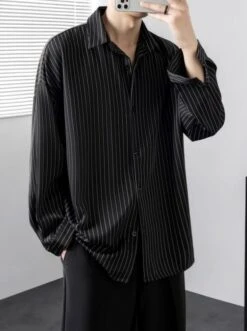 Black Striped Button Down Shirt | Jungkook - BTS -Diva s Closet Jungkook BTS Black Striped Button Down Shirt 6 600x803 1