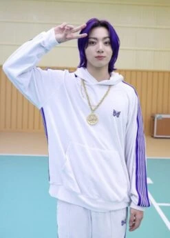 White Butterfly Striped Track Pants | Jungkook - BTS -Diva s Closet Jungkook BTS White Butterfly Striped Track Pants 2 600x838 1