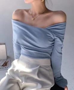Blue Oblique Shoulder Top | Karina - Aespa -Diva s Closet Karina Aespa Blue Oblique Shoulder Top 23 600x726 1