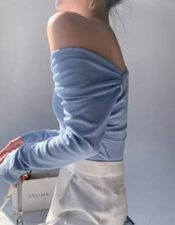 Blue Oblique Shoulder Top | Karina - Aespa -Diva s Closet Karina Aespa Blue Oblique Shoulder Top 25 600x770 1