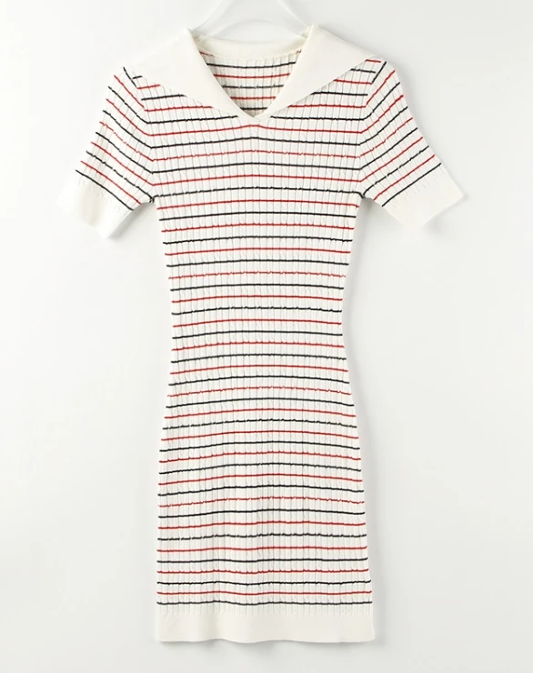 White Collared Stripe Dress | Kazuha - Le Sserafim 9 White Collared Stripe Dress | Kazuha - Le Sserafim - Image 7