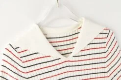 White Collared Stripe Dress | Kazuha - Le Sserafim 25 White Collared Stripe Dress | Kazuha - Le Sserafim -Diva s Closet Kazuha Le Sserafim White Collared Stripe Dress 3 600x399 1