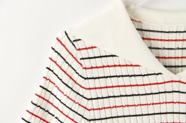 White Collared Stripe Dress | Kazuha - Le Sserafim 13 White Collared Stripe Dress | Kazuha - Le Sserafim - Image 11
