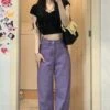 Lilac Loose High Waisted Jeans | Kyujin - NMIXX -Diva s Closet Kyujin NMIXX Lilac Wide Loose High Waisted Jeans 6