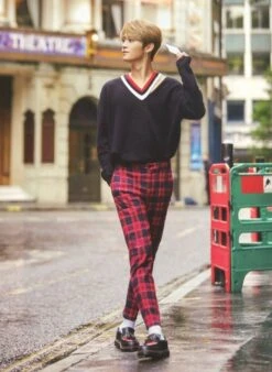 Red Plaid Retro Pants | LeeKnow - Stray Kids -Diva s Closet LeeKnow Stray Kids Red Plaid Retro Pants 1 600x822 1