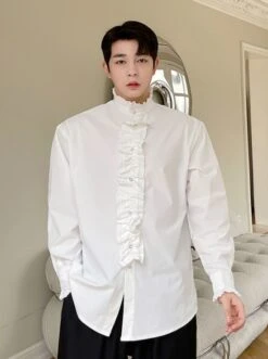 White Ruffled Long Sleeve Shirt | Leeknow - Stray Kids