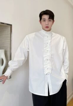 White Ruffled Long Sleeve Shirt | Leeknow - Stray Kids -Diva s Closet Leeknow Stray Kids White Ruffled Long Sleeve Shirt 4
