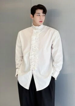 White Ruffled Long Sleeve Shirt | Leeknow - Stray Kids -Diva s Closet Leeknow Stray Kids White Ruffled Long Sleeve Shirt 6