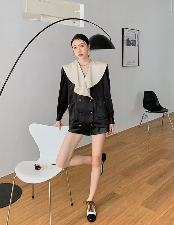 Black French Collared Blouse | Lia - ITZY 5 Black French Collared Blouse | Lia - ITZY - Image 3