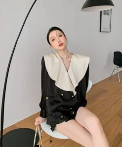 Black French Collared Blouse | Lia - ITZY 25 Black French Collared Blouse | Lia - ITZY -Diva s Closet Lia ITZY Black French Collared Top 5 600x724 1