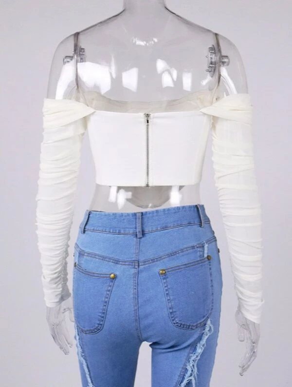 White Mesh Sleeve Corset Top | Lia - ITZY 8 White Mesh Sleeve Corset Top | Lia - ITZY - Image 6