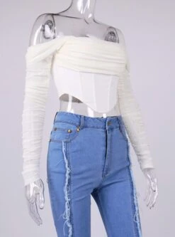 White Mesh Sleeve Corset Top | Lia - ITZY 14 White Mesh Sleeve Corset Top | Lia - ITZY -Diva s Closet Lia ITZY White Mesh Sleeve Corset Top 5