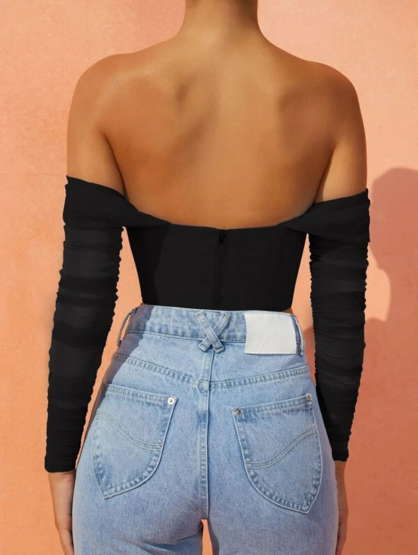 White Mesh Sleeve Corset Top | Lia - ITZY 10 White Mesh Sleeve Corset Top | Lia - ITZY - Image 8