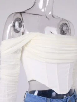 White Mesh Sleeve Corset Top | Lia - ITZY 15 White Mesh Sleeve Corset Top | Lia - ITZY -Diva s Closet Lia ITZY White Mesh Sleeve Corset Top 8 600x791 1