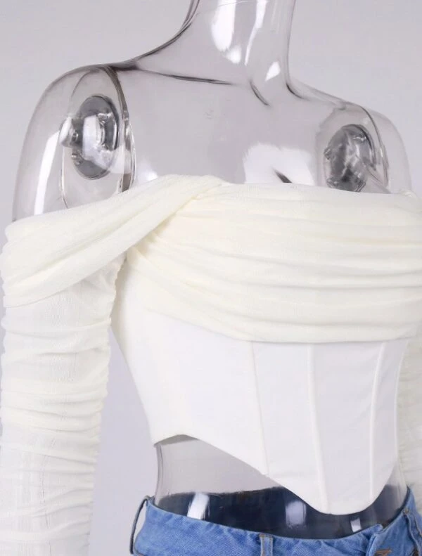 White Mesh Sleeve Corset Top | Lia - ITZY 7 White Mesh Sleeve Corset Top | Lia - ITZY - Image 5