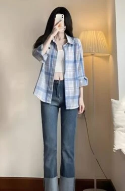 Light Blue Plaid Shirt | Renjun - NCT -Diva s Closet Light Blue Plaid Shirt Renjun NCT 3 600x910 1