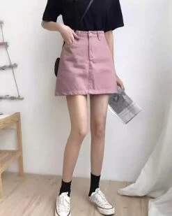 Light Pink Denim A-Line Skirt | Liz - IVE -Diva s Closet Light Pink Denim A Line Skirt Liz IVE 2 600x750 1