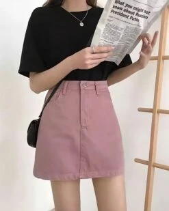 Light Pink Denim A-Line Skirt | Liz - IVE -Diva s Closet Light Pink Denim A Line Skirt Liz IVE 4 600x750 1