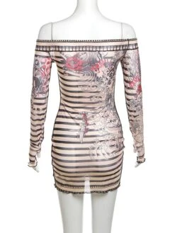 Beige And Black Striped Mesh Dress | Lisa - BlackPink -Diva s Closet Lisa BlackPink Beige And Black Striped Mesh Dress 2