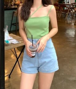 Black Slant Strap Top | Lisa - BlackPink -Diva s Closet Lisa BlackPink Black Slant Strap Top 11