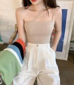 Black Slant Strap Top | Lisa - BlackPink -Diva s Closet Lisa BlackPink Black Slant Strap Top 7 600x684 1