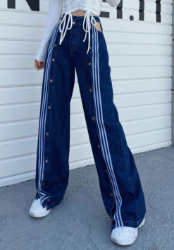 Blue Multi-Button Striped Denim Jeans | Lisa - BlackPink -Diva s Closet Lisa BlackPink Blue Multi Button Striped Denim Pants 6