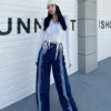 Blue Multi-Button Striped Denim Jeans | Lisa - BlackPink -Diva s Closet Lisa BlackPink Blue Multi Button Striped Denim Pants 7