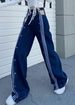 Blue Multi-Button Striped Denim Jeans | Lisa - BlackPink -Diva s Closet Lisa BlackPink Blue Multi Button Striped Denim Pants 8