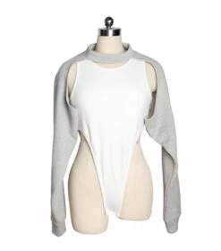 Grey Bolero Sweatshirt And Leotard Top | Lisa - BlackPink -Diva s Closet Lisa BlackPink Bolero And Leotard Top 8 600x681 1