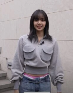 Grey Half-Zip Collared Sweatshirt | Lisa - BlackPink -Diva s Closet Lisa BlackPink Grey Half Zip Collared Sweatshirt 1 600x764 1