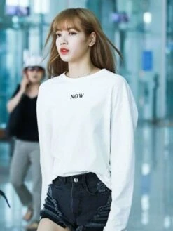 White "Now" Printed Sweatshirt | Lisa - BlackPink -Diva s Closet Lisa BlackPink White Now Printed Sweatshirt 4 600x798 1