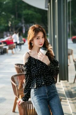 Blue Dotted Blouse | Lisa - BlackPink -Diva s Closet Lisa Blue Dotted Blouse 1 600x906 1