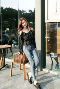 Blue Dotted Blouse | Lisa - BlackPink -Diva s Closet Lisa Blue Dotted Blouse 6 600x890 1