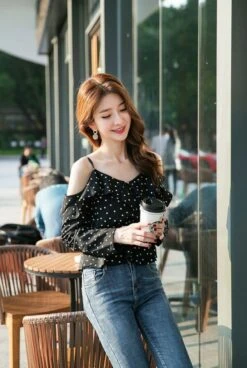 Blue Dotted Blouse | Lisa - BlackPink -Diva s Closet Lisa Blue Dotted Blouse 9 600x895 1