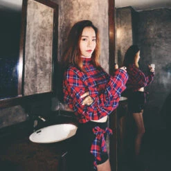 Red Plaid Crop Top | Lisa - BlackPink 21 Red Plaid Crop Top | Lisa - BlackPink -Diva s Closet Lisa Red Plaid Sweatshirt 6 600x600 1