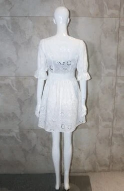 White Embroidery V-Neck Dress | Lisa - BlackPink -Diva s Closet Lisa White Embroidery V Neck Dress 2