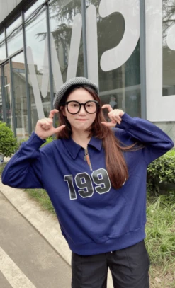 Blue 1990 Zip Collared Sweatshirt | MJ - Astro -Diva s Closet MJ Astro Blue 1990 Zip Polo Sweater 3