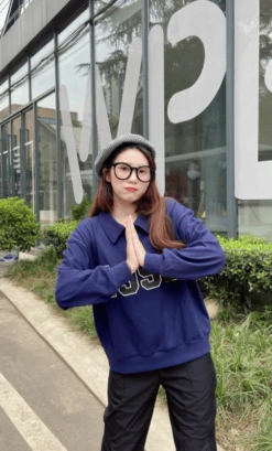 Blue 1990 Zip Collared Sweatshirt | MJ - Astro -Diva s Closet MJ Astro Blue 1990 Zip Polo Sweater 5