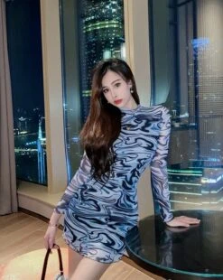 Blue Marble Pattern Slim Dress | Soyeon - (G)I-DLE 26 Blue Marble Pattern Slim Dress | Soyeon - (G)I-DLE -Diva s Closet Marble Pattern Slim Dress Soyeon GI DLE 9 600x753 1