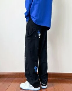 Black Wide Leg Pants With Blue Cross Details | Mark - NCT -Diva s Closet Mark NCT Black Wide Leg Pants With Blue Cross Details 2 600x750 1