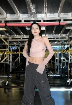 Beige Asymmetric Long Sleeve Top | Mina - Twice -Diva s Closet Mina Twice Pink Asymmetric Long Sleeve Top 1