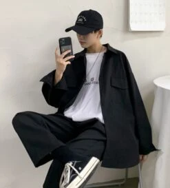 Black Shirt With Front Pockets | Mingyu - Seventeen -Diva s Closet Mingyu Seventeen Black Shirt With Front Pockets 1 600x663 1